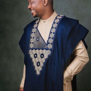 Gibs agbada champagne gold and blue combo