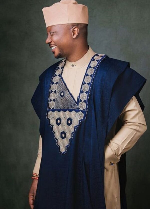 Gibs agbada champagne gold and blue combo