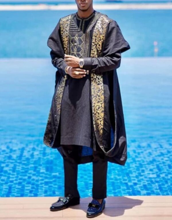 Gbogo Navy blue African men agbada, 3 Piece set - Image 2
