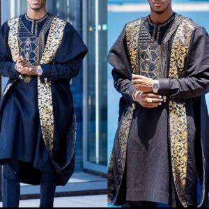 Gbogo Navy blue African men agbada, 3 Piece set