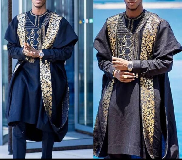 Gbogo Navy blue African men agbada, 3 Piece set