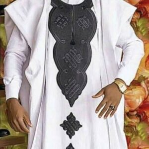 Idowu white and gold men agbada