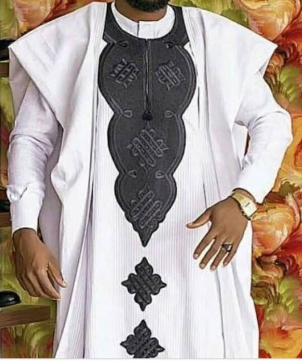 Idowu white and gold men agbada