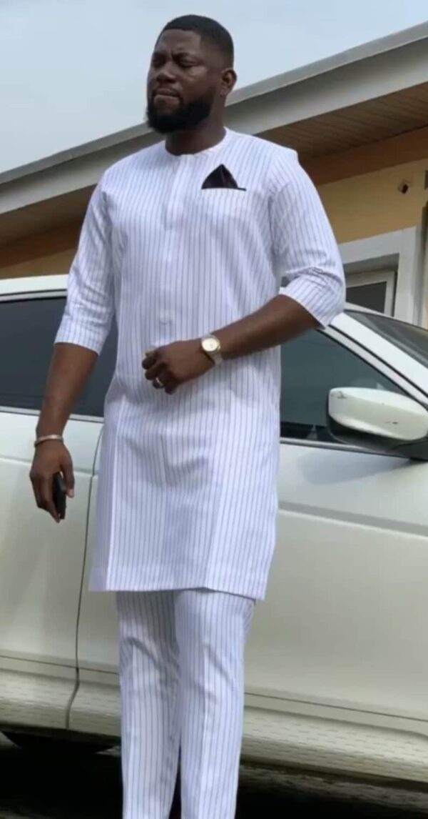 Trending African Men Striped Kaftan Clothing - Image 3