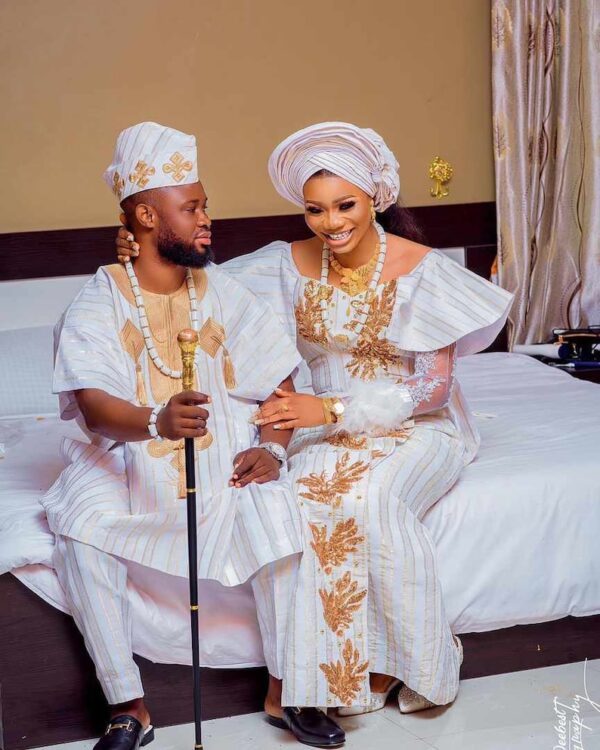 Abike White and Gold Couples Clothing