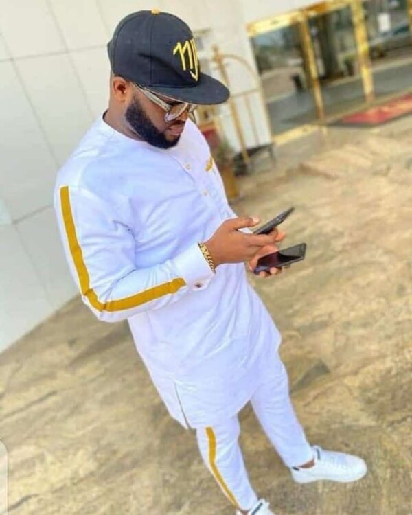 Itobi White and Gold Trimming Men Suit