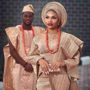 Ewatomi couples rose gold damask aso oke