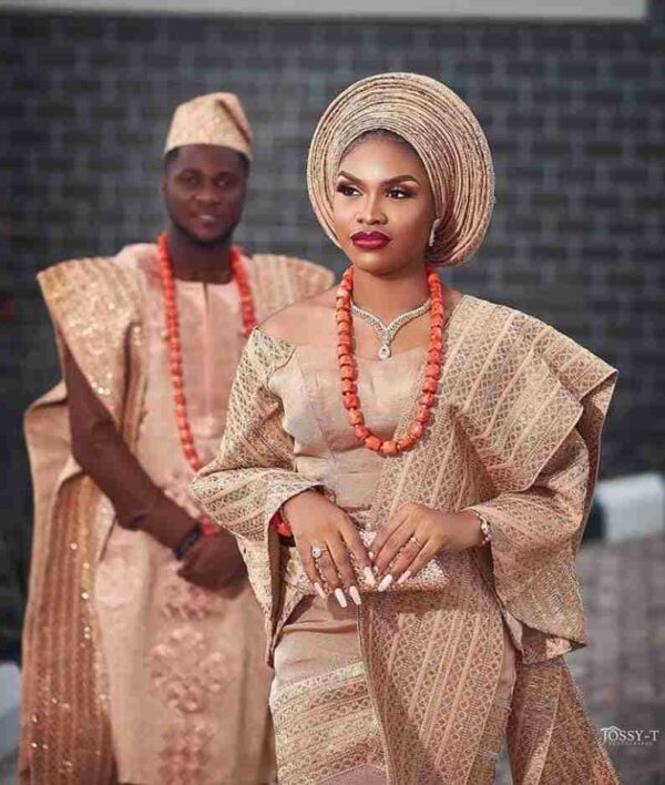 Ewatomi couples rose gold damask aso oke